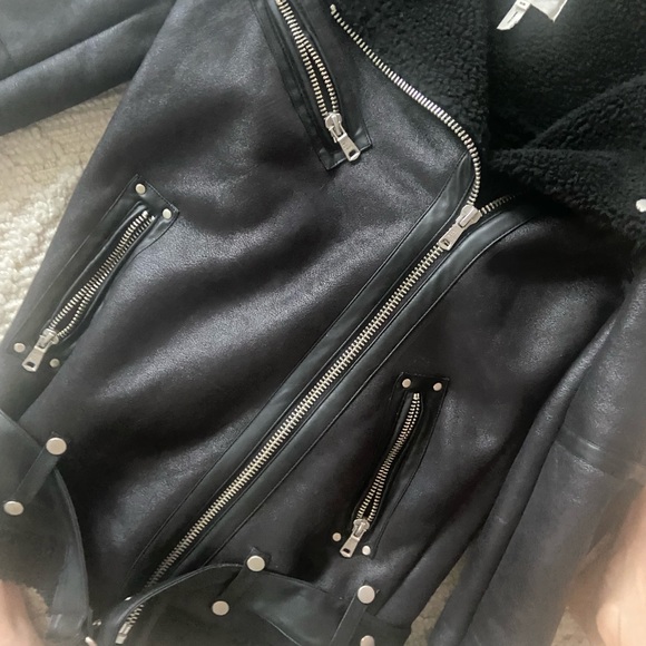 Avec Les Filles Faux Shearling Black Biker Jacket - Picture 12 of 14